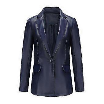 Shiny Faux Leather Waterproof Women's Blazer Jacket with Button Closure - Regular Fit, 6 Sizes Available