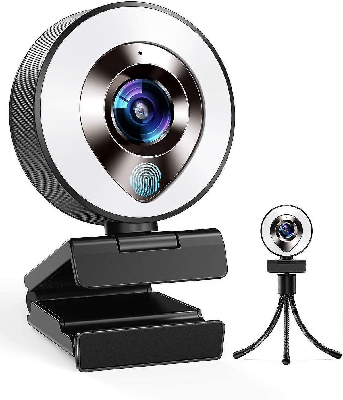 1080P Webcam with Microphone and Ring Light, 3-level Brightness Adjustable, Plug and Play Computer Camera