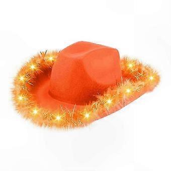LED Cowboy Hat with Flashing Lights, Adjustable Furry Brim for Night & Music Festival, Black