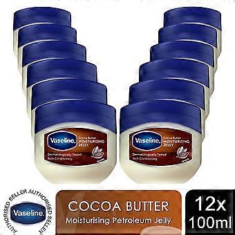 Vaseline Moisturizing Petroleum Jelly, Cocoa Butter Dry Skin Care 100ml, 12pk