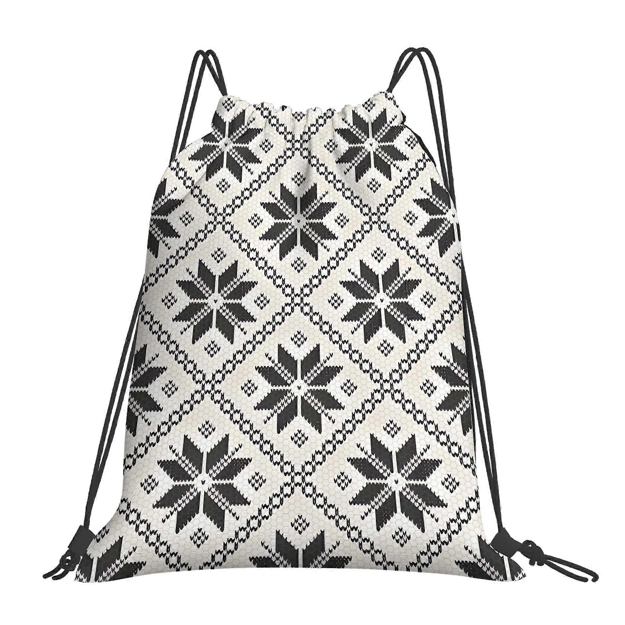 2D Flat Drawstring Bag, Selbu Norwegian Knit Drawstring Backpack, 2D Flat-Cqazw