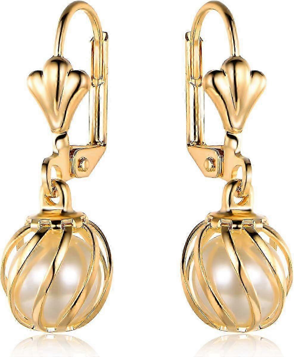 Gold Plated Pearl Dangling Drop Earrings