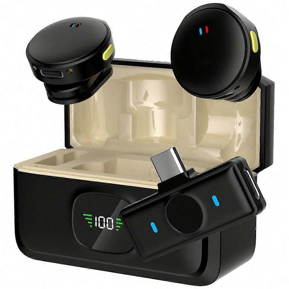 Wireless Lavalier Microphone Plug and Play with LED Display Portable Charging Case Compatible Phone Computer Camera,1Set