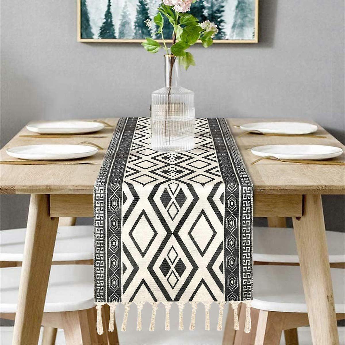 Dark Grey Table Runner with Tassels