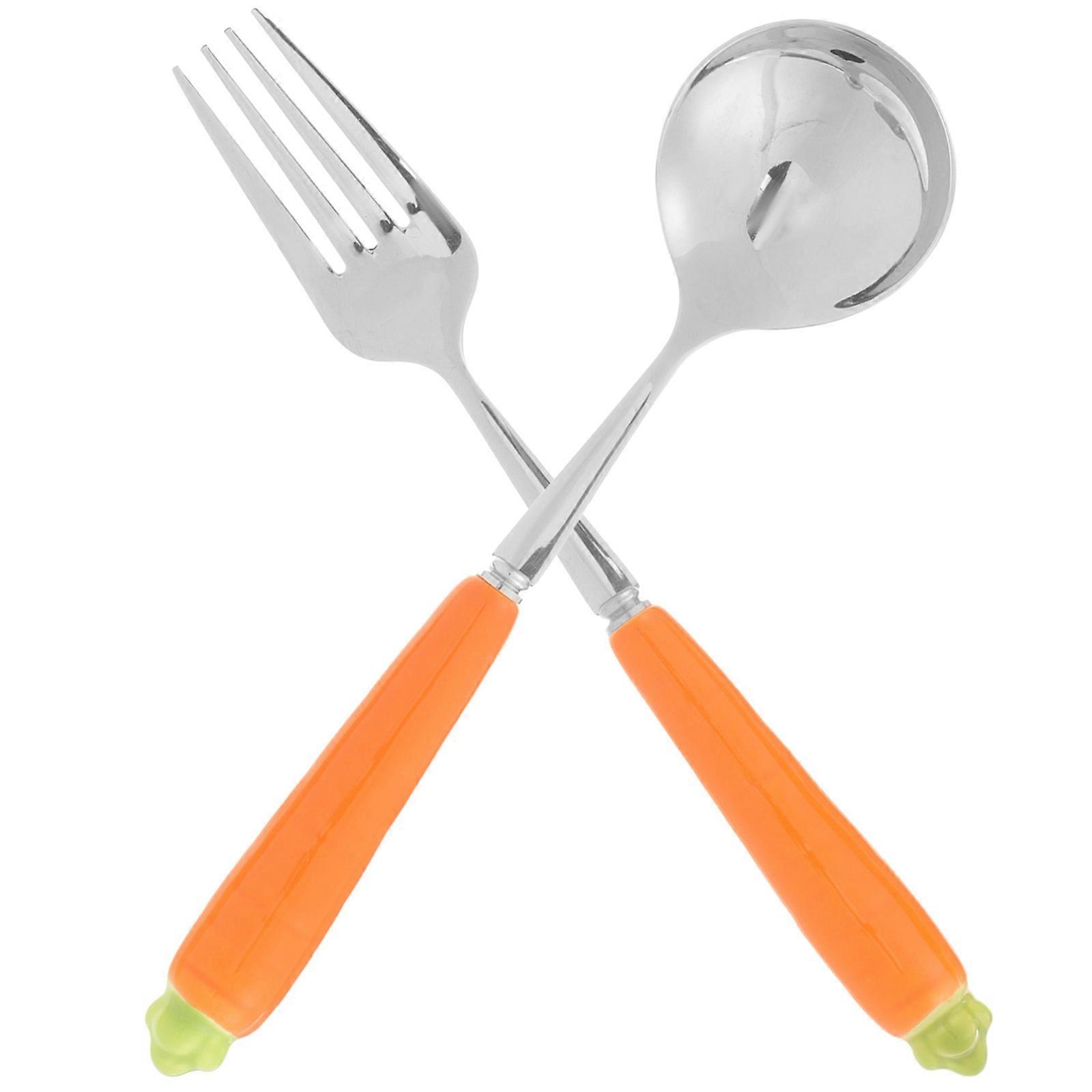 Kid Tableware Cartoon Carrot Fork Spoon for Easter Flatware 2Pcs