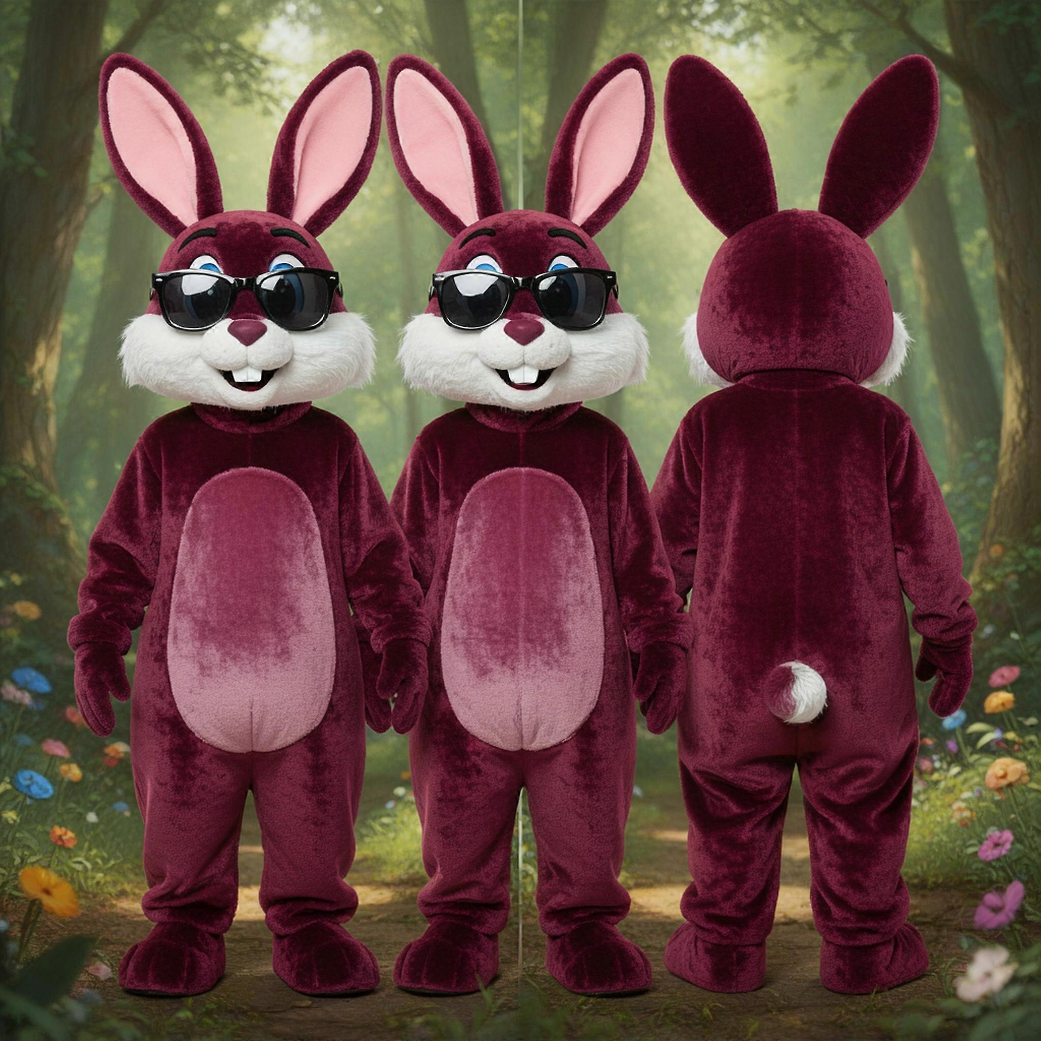 MASTICOT Maroon Velvety Wild Rabbit Mascot