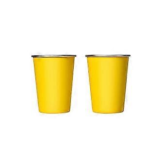 Stainless Steel Camping Cups 11.8oz Set of 2 Yellow Outdoor Travel Coffee Mugs for Hiking Picnic
