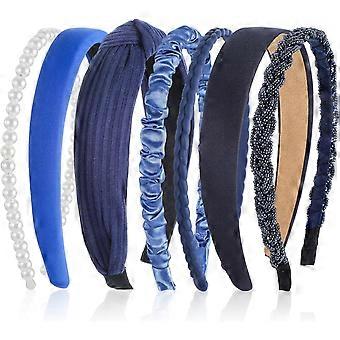 ElevateTech Blue Headbands for Women Girls, 7 Pcs Different Navy Blue Non Slip Hair Band for Womens Twisted Knotted Pearl Head Bands for Thick Thin Ha