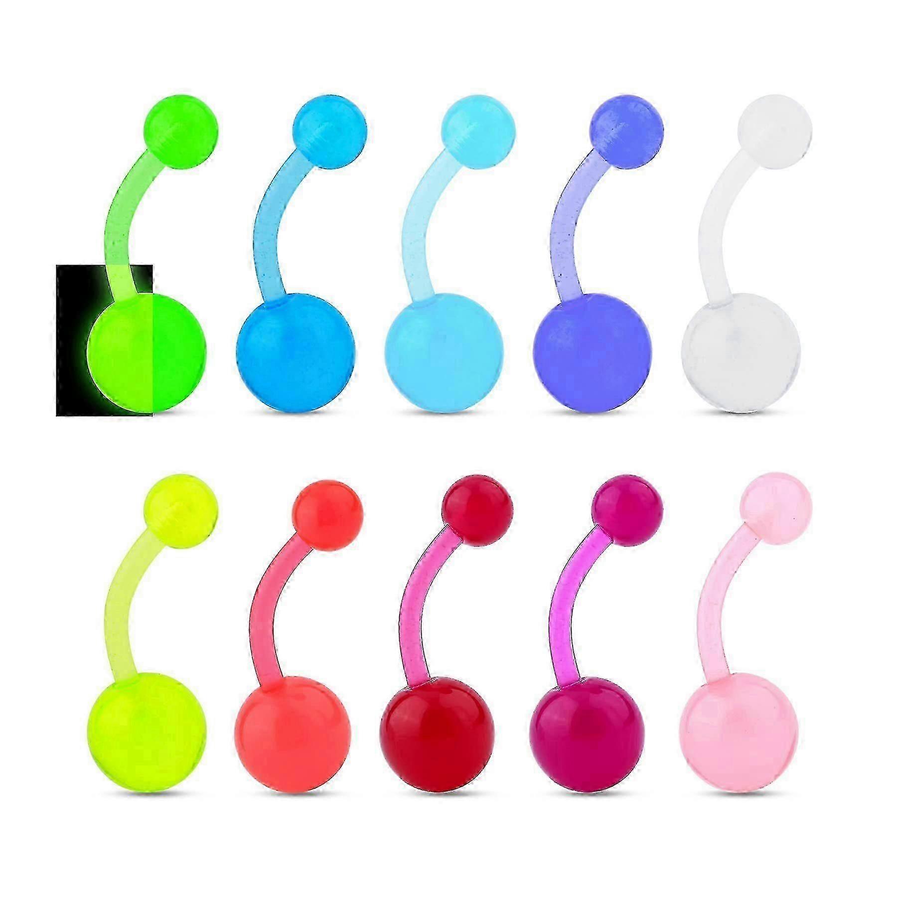 Lot de 10 anneaux de nombril phosphorescents, calibre 14G, style banane, bijoux de piercing colorés.