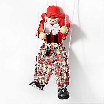 Clown Marionette Doll with Pull String - Traditional Wooden Puppet Toy for UK Children's Games
