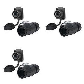 Lot de 3 connecteurs LP-20 RJ45 CAT6 étanches IP68, montage sur panneau, deux trous, adaptateur de câble réseau, noir