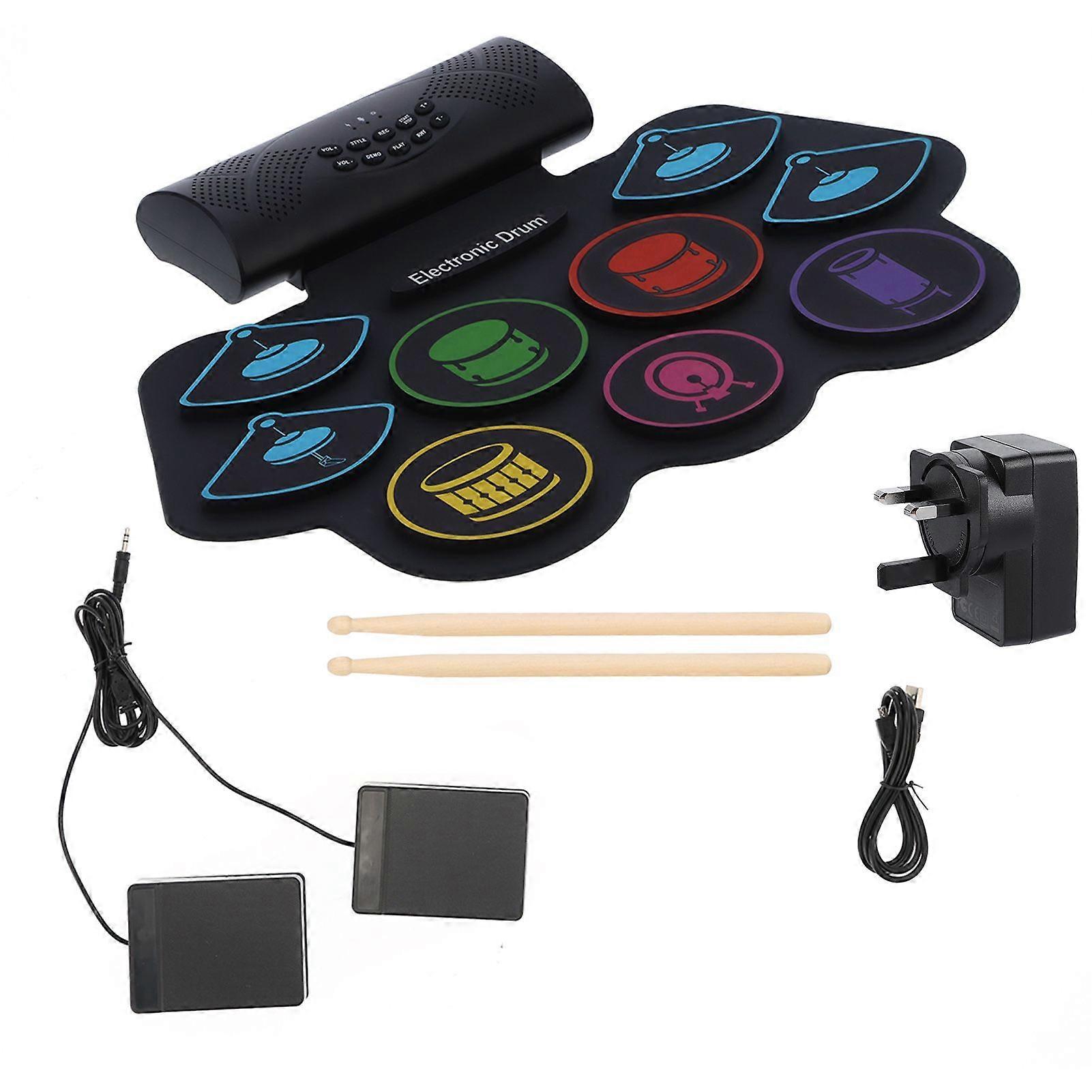 Electronic Drum Pad Set Bluetooth MIDI Foldable Kit with Battery Speaker 100?240V MD862MUK Plug