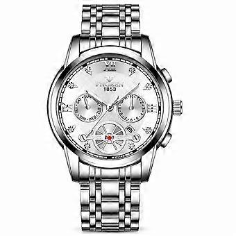 Men's Watch FNGEEN Stainless Steel White Dial Silver Bracelet Waterproof JY