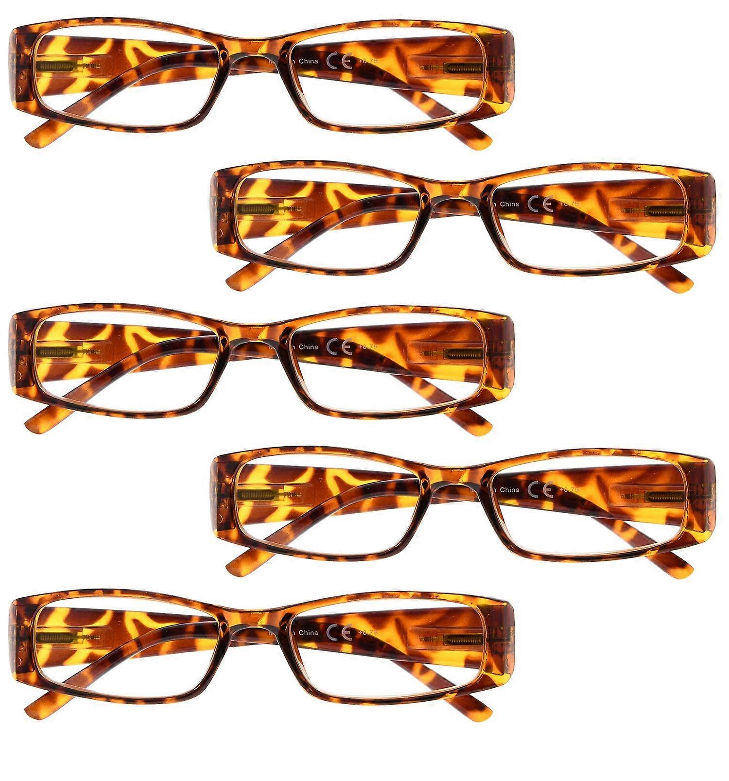5 Pack Womens Reading Glasses +1.75 Stylish Demi Patterned Frames with Flexible Spring Hinges