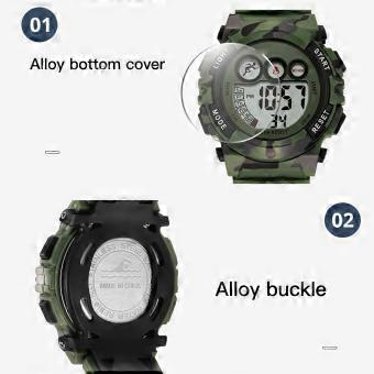 Camouflage Green Kids Watch 7 Colors LED 50M Waterproofing Digital Watch for Boys Girls Ages 5‑15