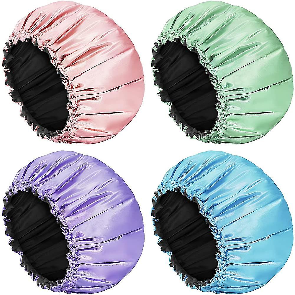 Bonnet de douche, 4 sachets de douche réutilisables pour les femmes aux cheveux longs, double