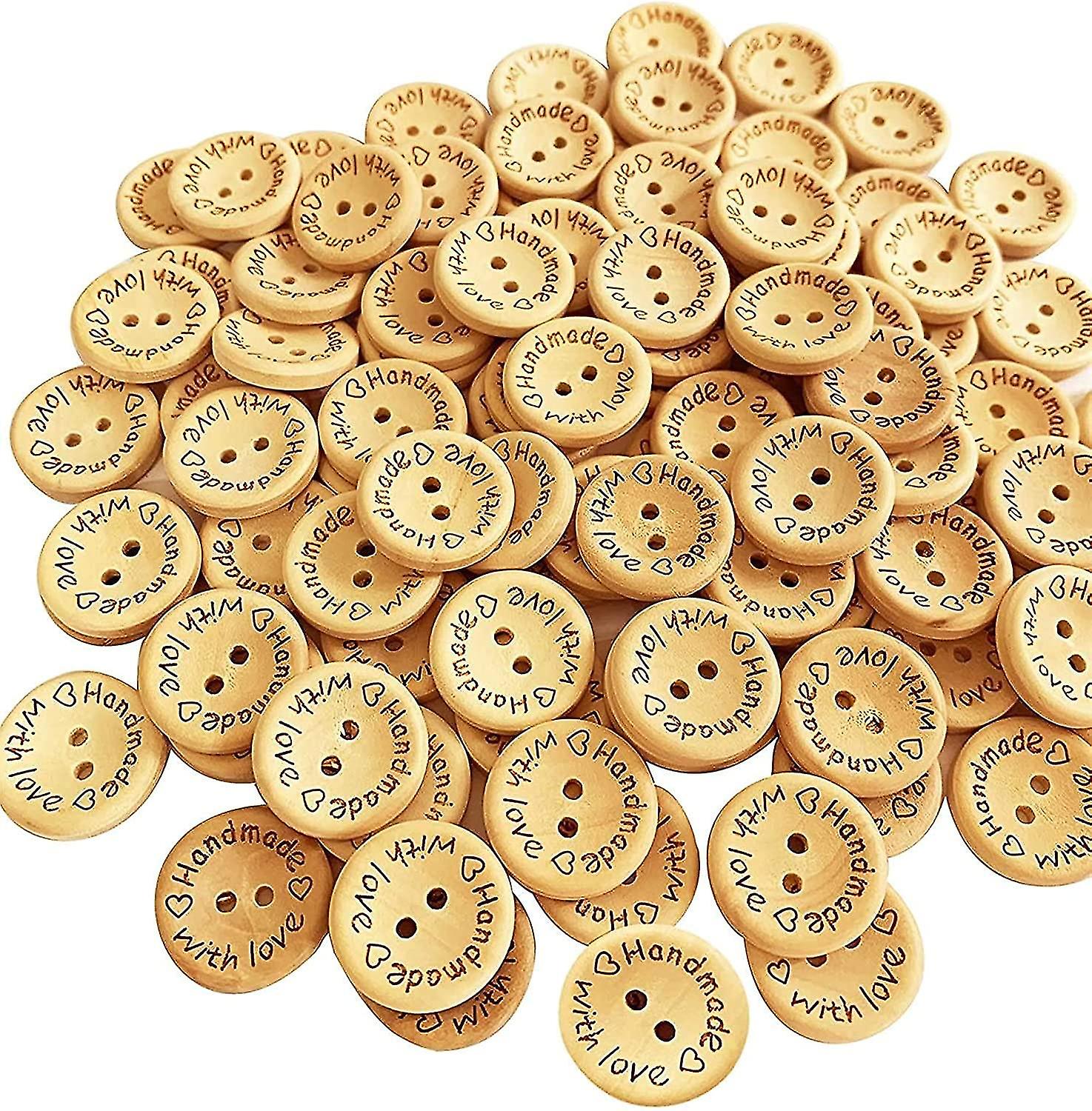 100pcs Wood Buttons For Sewing And Crafting Handmade With Love Wooden Button Random Size