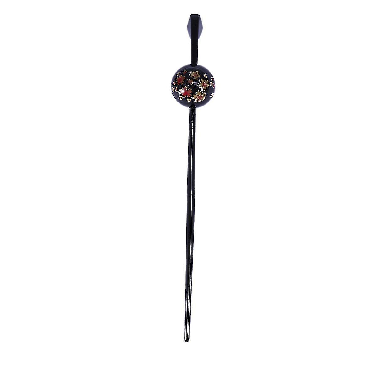 1pc Classic Hair Sticks Golden End Decorative Hairpin With Ball Pendant Printed With Cherry Blossom