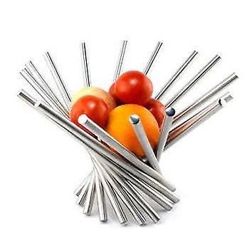 Creative Collapsible Stainless Steel Fruit Bowl Kitchen & Dinning Table Decoration Fruit Basket Silver