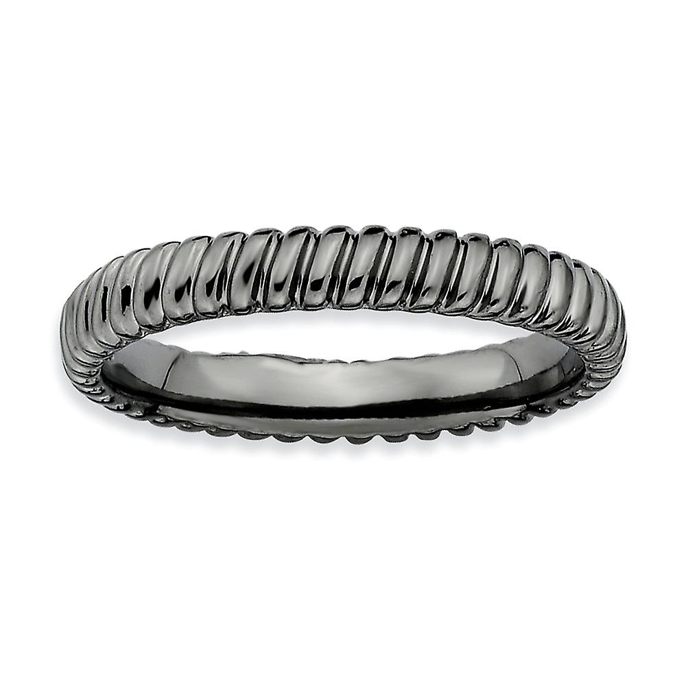 925 Sterling Silver Polished Patterned Ruthenium plating Stackable Black Plated Ring-Stackable-Ring for Women - Ring Siz