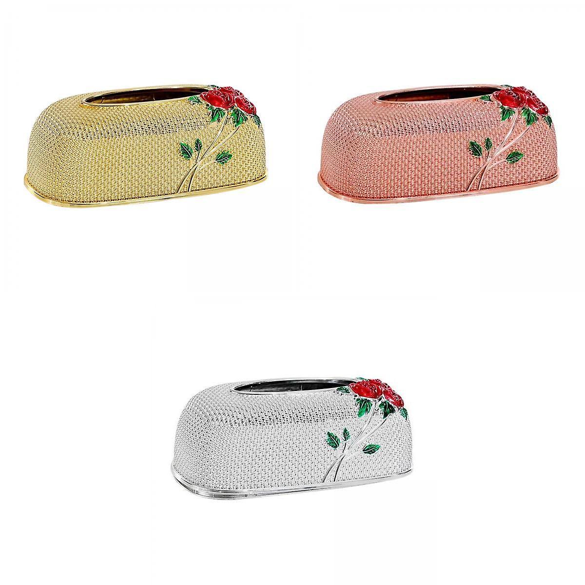 3Pcs Rose Embossing Tissue Box for Desk Table Sleek Opening