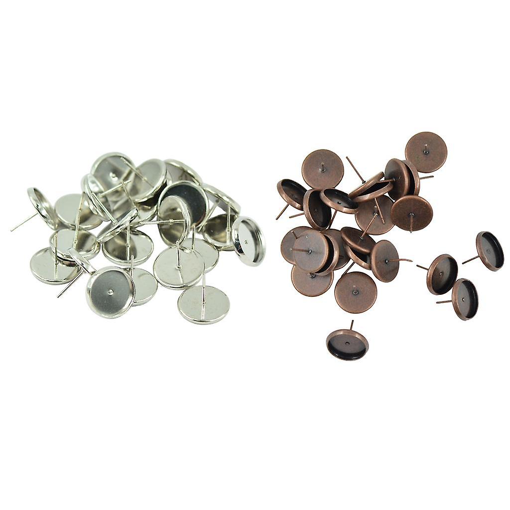 48 Pcs Vintage 12mm Round Earring Blank Ear Post Cabochon Setting Ear Studs