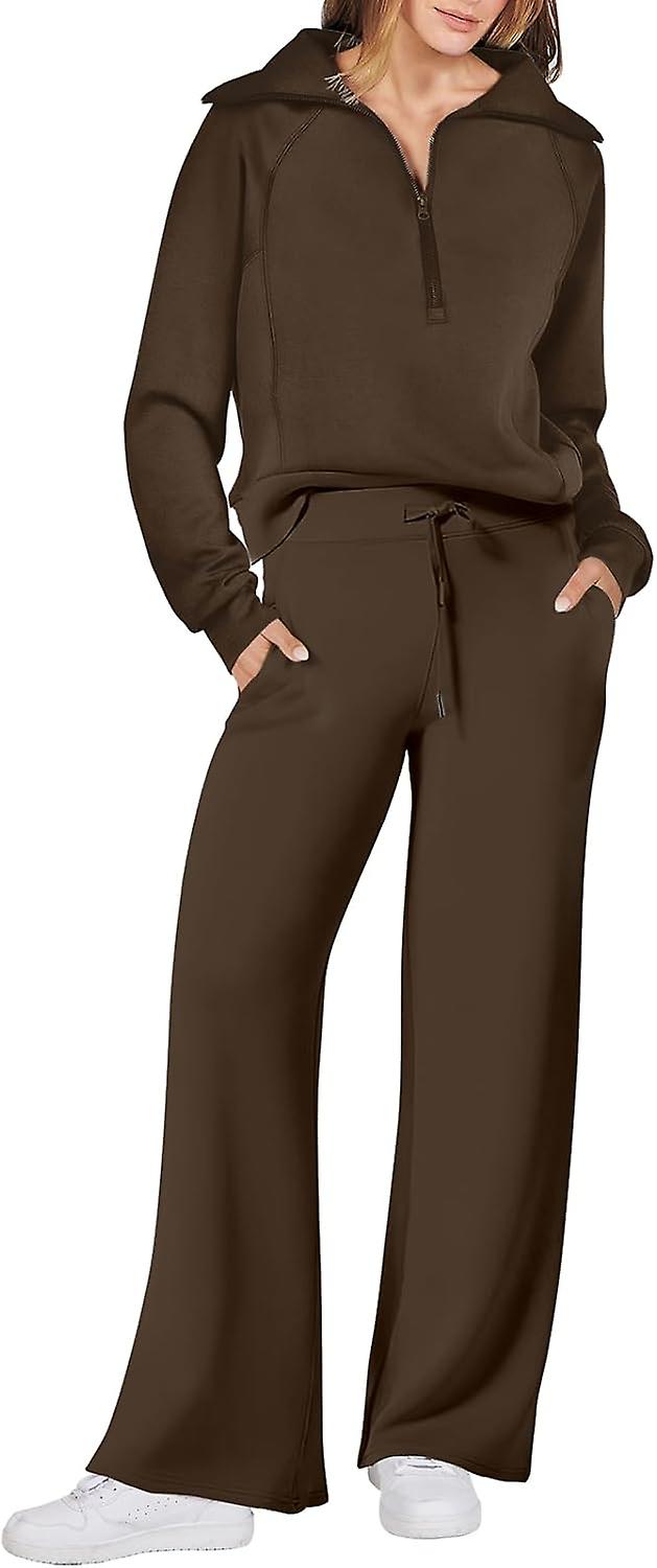 Women's 2 Piece Oversized Half Zip Sweatsuit Set - Fall Lounge Tracksuit For Fashionable Comfort