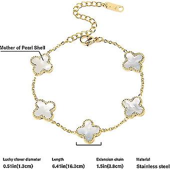 S925 Sterling Silber Armband Mit Vierblättrigem Kleeblatt In Gold - Glücksbringer Armband Für Damen In Geschenkbox