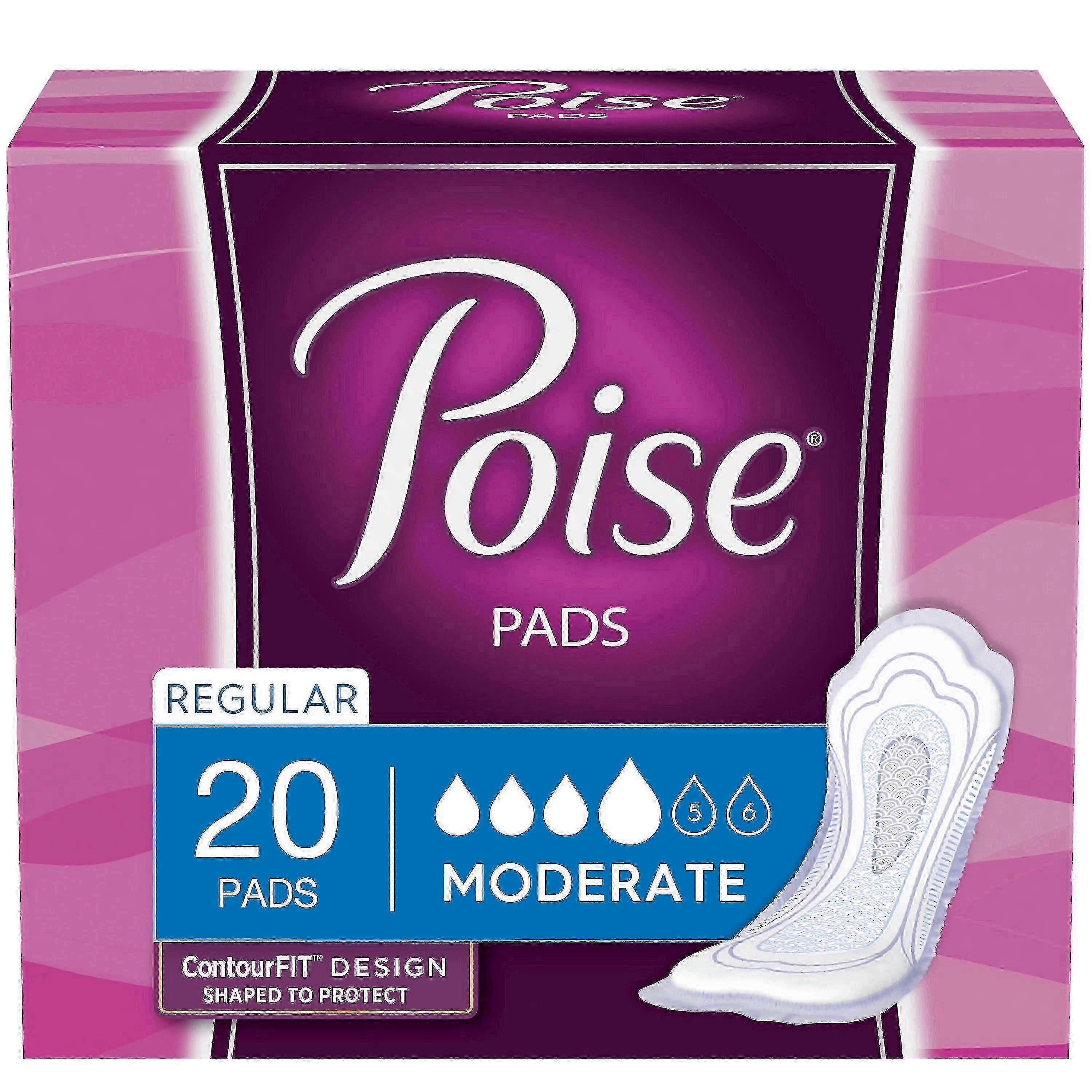 Poise Incontinence Pads Moderate Absorbency Regular, 20 Ea