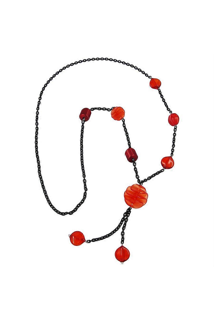 Necklace Red Spiral Black Chain 95cm - Gl04358