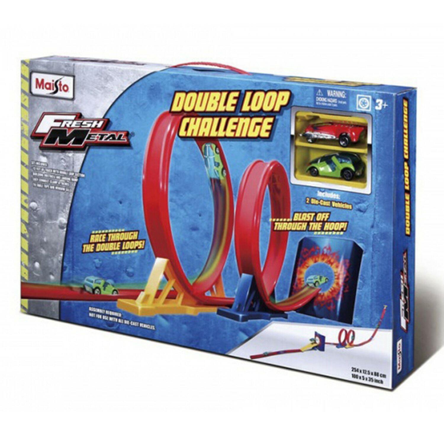 Tobar Maisto Double Loop Challenge Playset With 2 Diecast Cars
