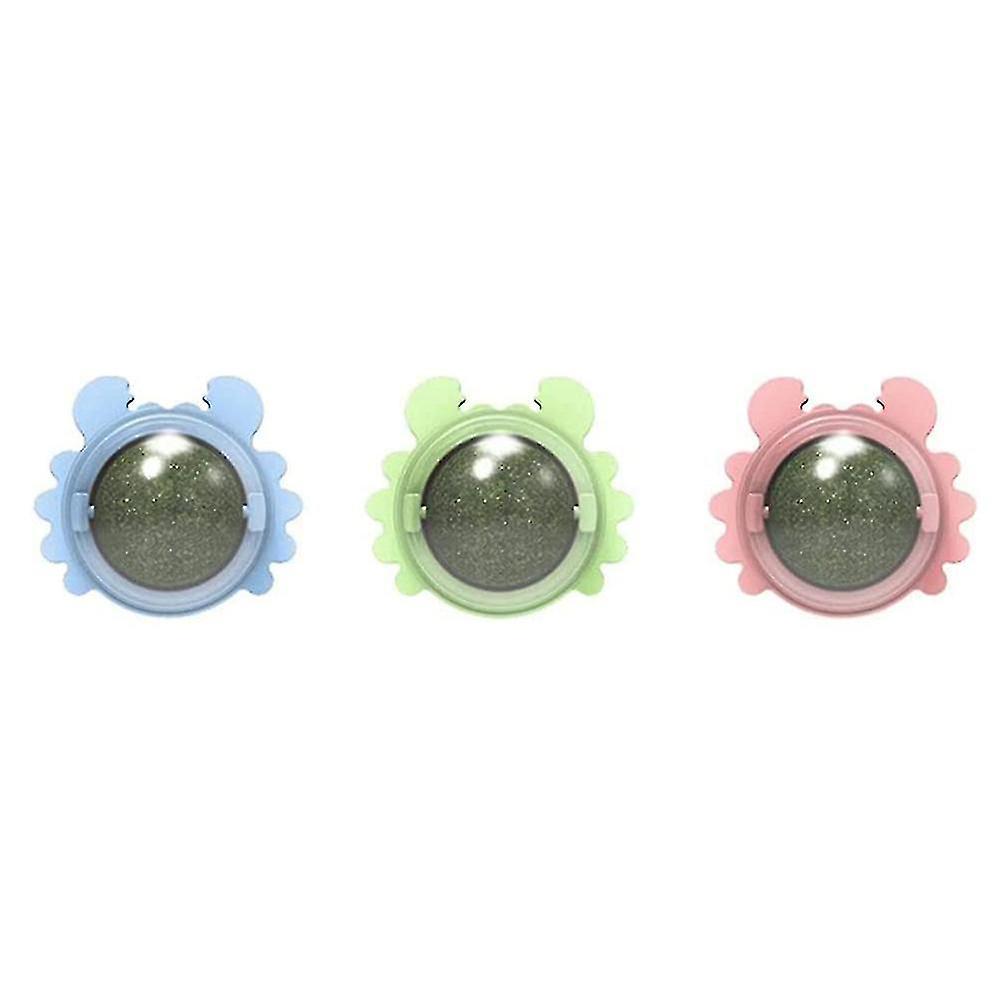3pcs Catnip Wall Ball Jouets Comestible Lécher Jouet Mâcher Jouet Dents Nettoyage Morsure Jouet Rotatif Intérieur Jouet