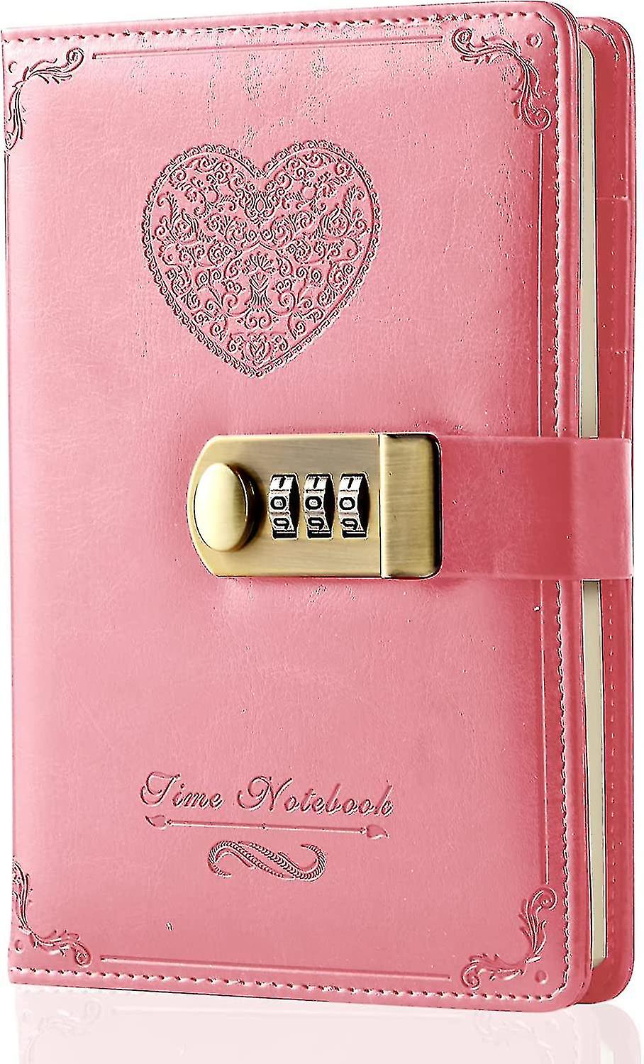 Diary With Lock For Girls - Leather Password Locking Journal Cute Secret Diaries Notebook With Combination Lock For Women Adults B6 Size 5.3x7.8 Inch