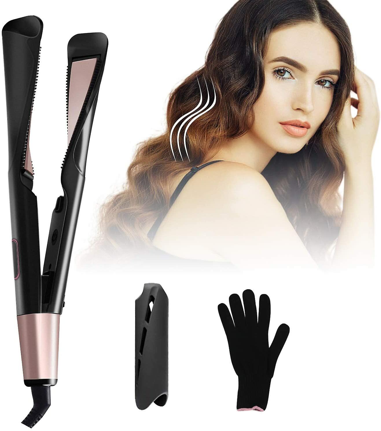 2-In-1 Far-infrared Hair Straighter Curler Lcd Digital Temperature Display Curling Iron Ptc Heating Anti-scalding One-button Lock Hair Curler