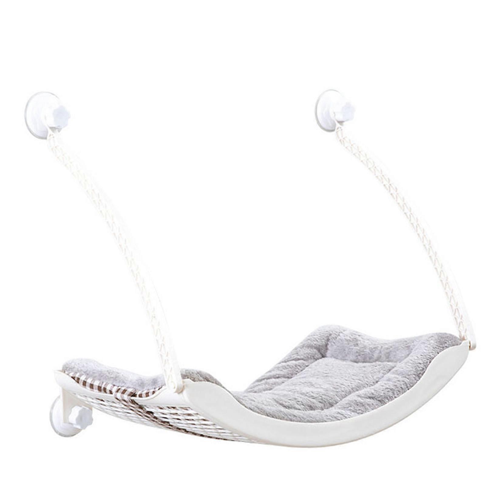 Cat Window Hammock Suspended Ventilation Grid Strong Load Bearing Velvet Cat Window Perch for Cat Pure White