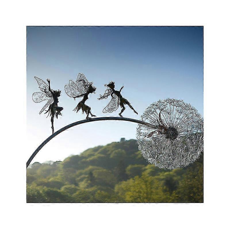 Dancing Fairy Dandelion Statue Ornament Stakesflower Fairy Elf Metal Craft