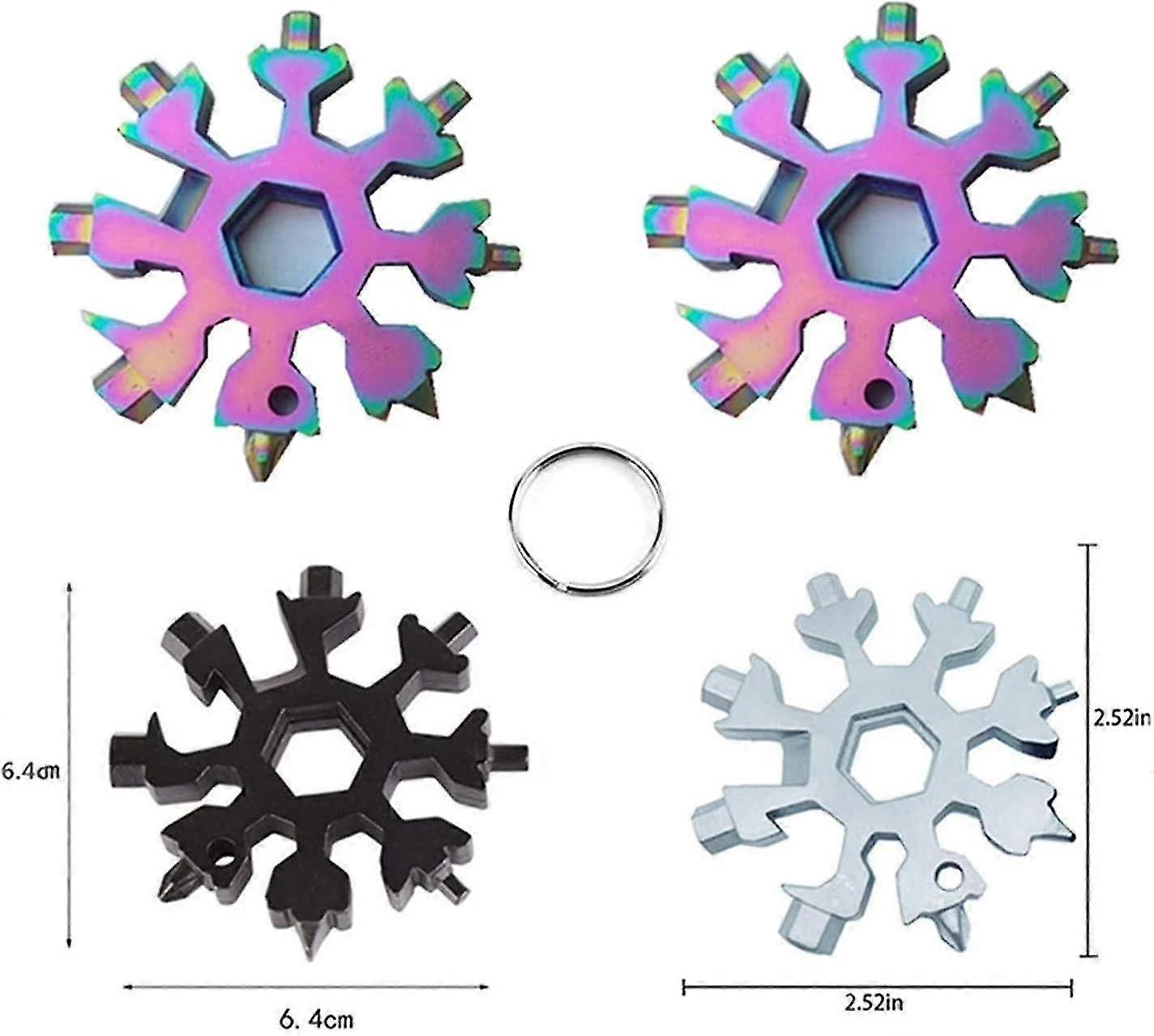 3 pack snøfnugg 18-i-1 multiverktøy, rustfritt stål snøfnugg flaske