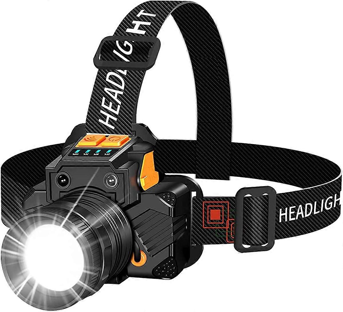 Rechargeable LED headlamp, IPX7 level, waterproof, USB rechargeable, zoom, 90 adjustable for camping, running, cycling, climbing, etc.