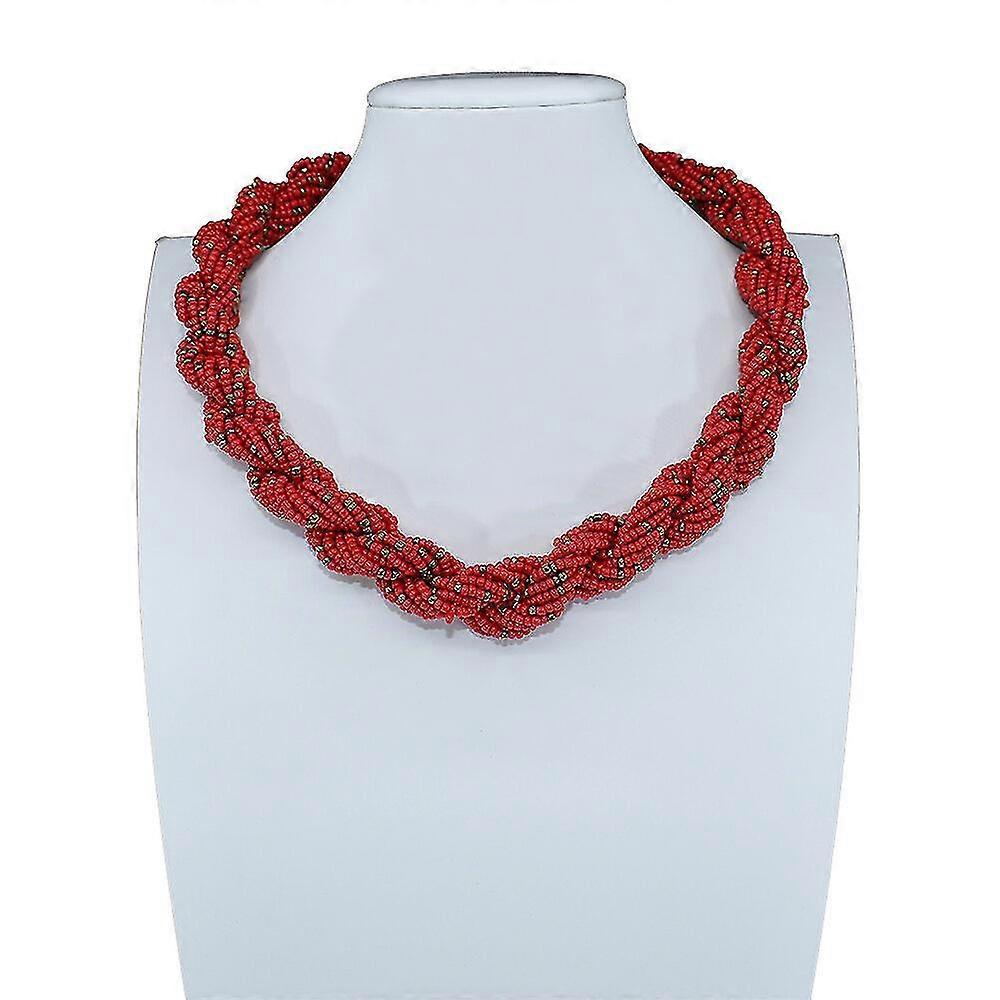 2024 Simple Style Multi-layer Braided Seed Beads Chain Necklace - Red