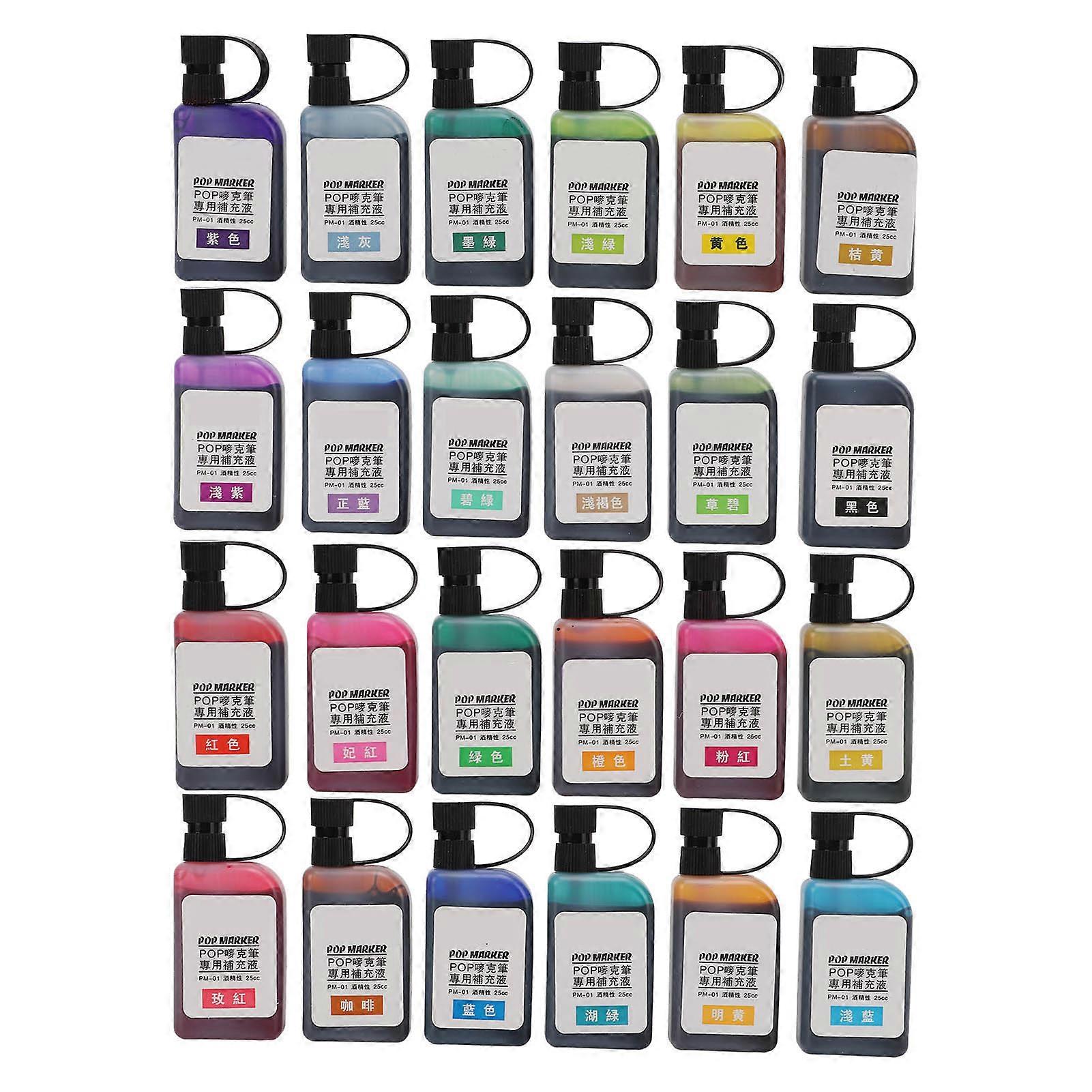 24pcs Refill Inks Colorful Waterproof Marker Replacement Inks Set with Transparent Bottles for Marker Refill