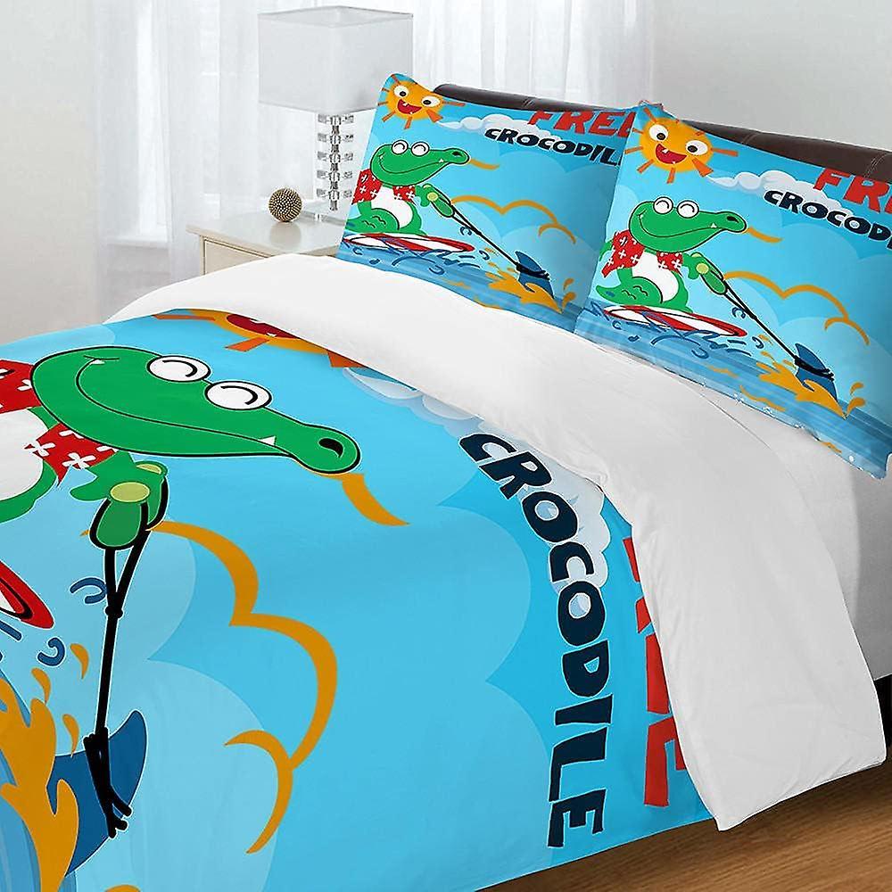 Crocodile Cartoon Pattern Print Bed Set Quilt