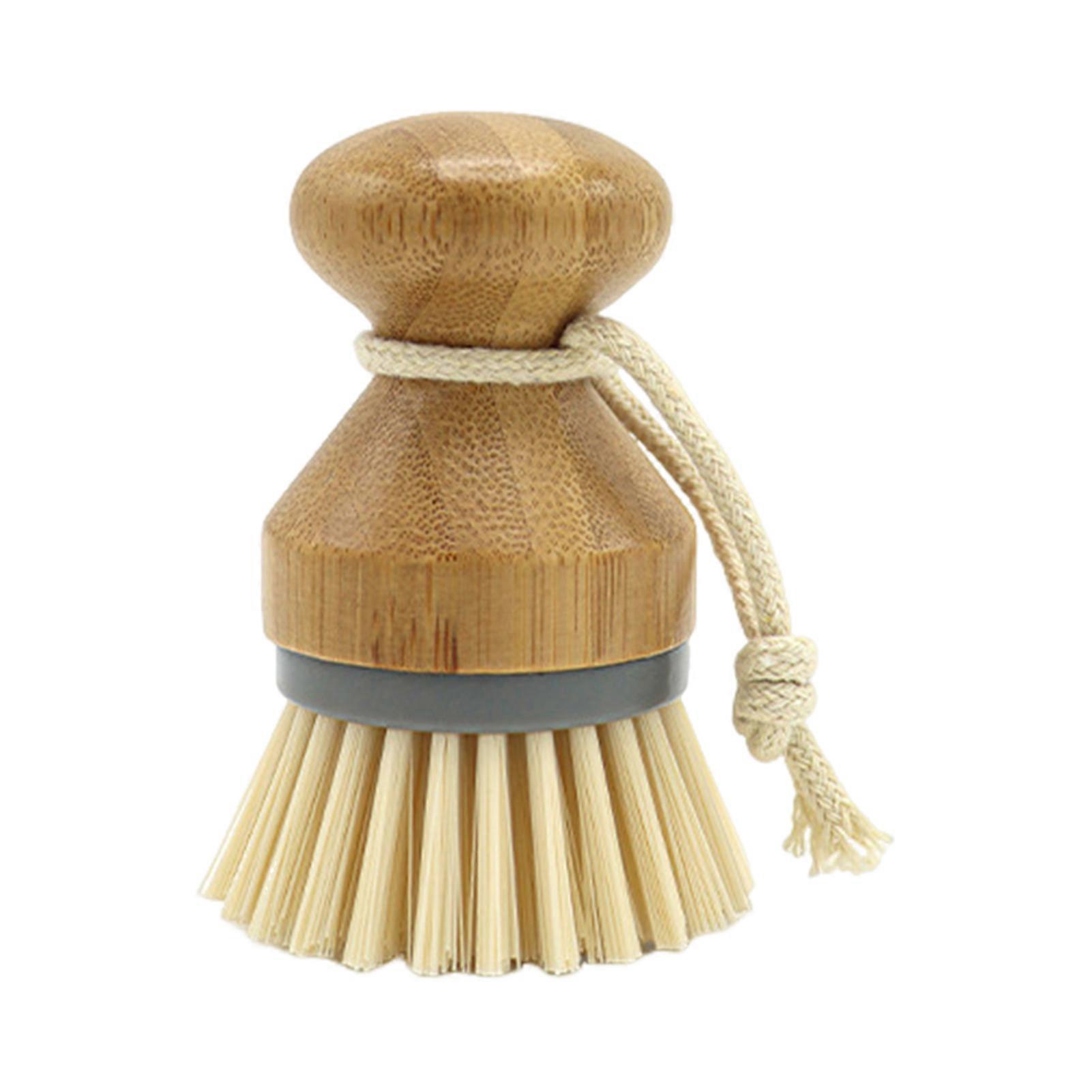 Bamboo Dish Brush Round Palm Brush Non-Scratch Nylon Bristles Cleaning Brush for Non-Stick Cookware Eco-Friendly Kitchen Sink Pot Scrubber