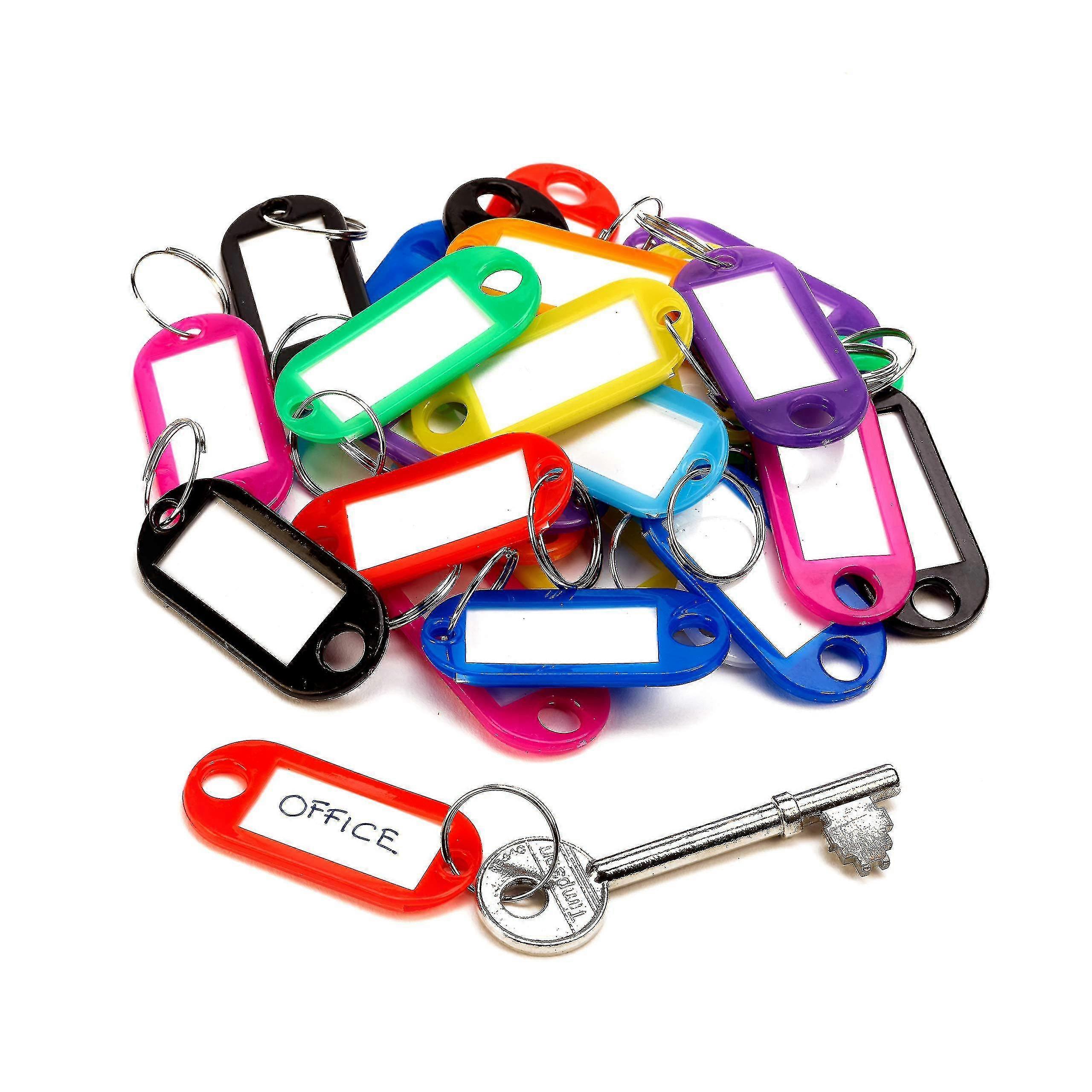Group Pack Of 24 Key Tags With Split Ring Mixed Colours 24pcs Family Key Fobs Labels Id Keyring Tags, 8 Colours Work Office Key Identification