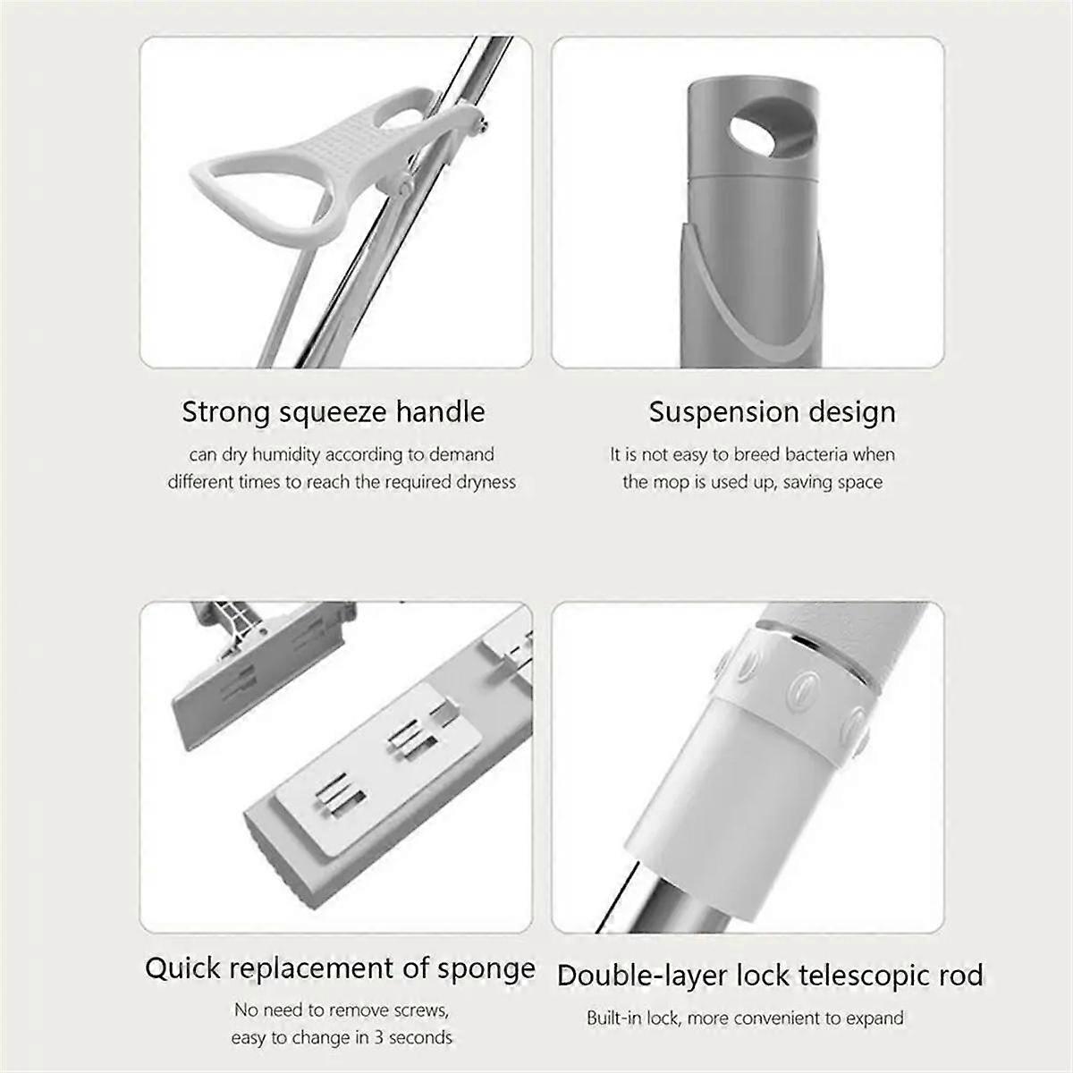 Portable Mini Mop Self-Squeeze Sponge Roller Mop Super Absorbent Roller Mop Wet and Dry Cleaning To