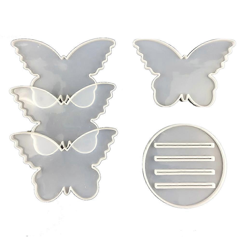 5Pcs Coaster Silicone Mold DIY Mirror Butterfly Coaster Combination Crystal Epoxy Resin Mold