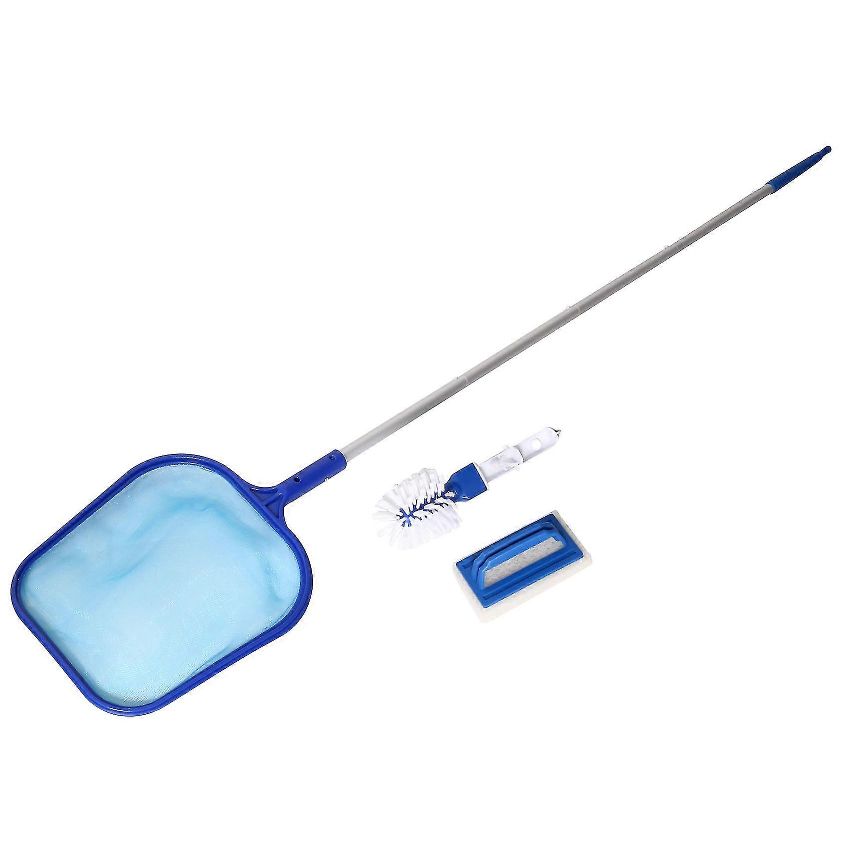 Leaf Skimmer With Telescopic Handle Fine Mesh Net Swimming Pool Net With Sponge Brush, Scrubber For