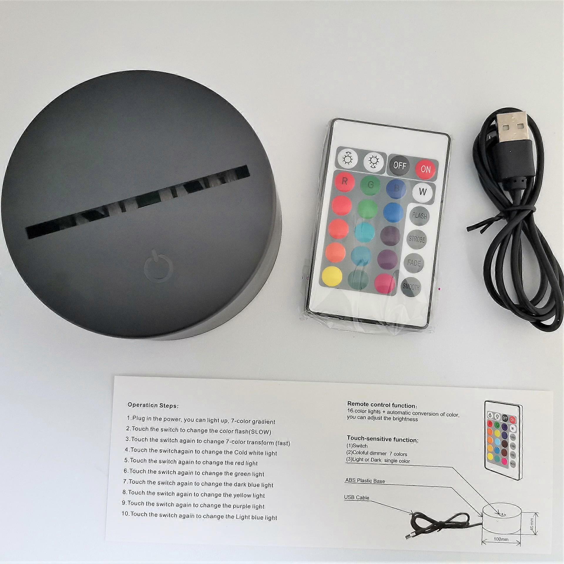 3D LED Light Base Night Lamp Remote Control USB Cable Adjustable 16 Colors Decor