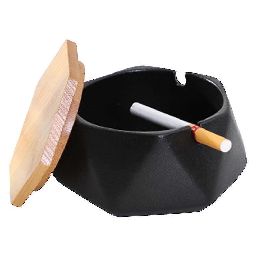 Ceramic Ashtray With Lid, Windproof Design And Geometric Shape