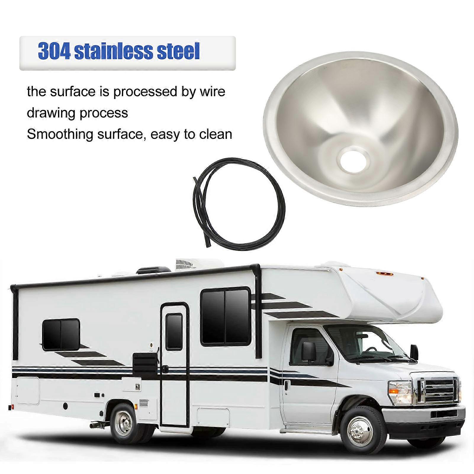 RV Motorhome Camper Smoothing Sink 304 Stainless Steel Wiredrawing Smoothing Space Saving Round Rv Sink For Rv Yachts Boat