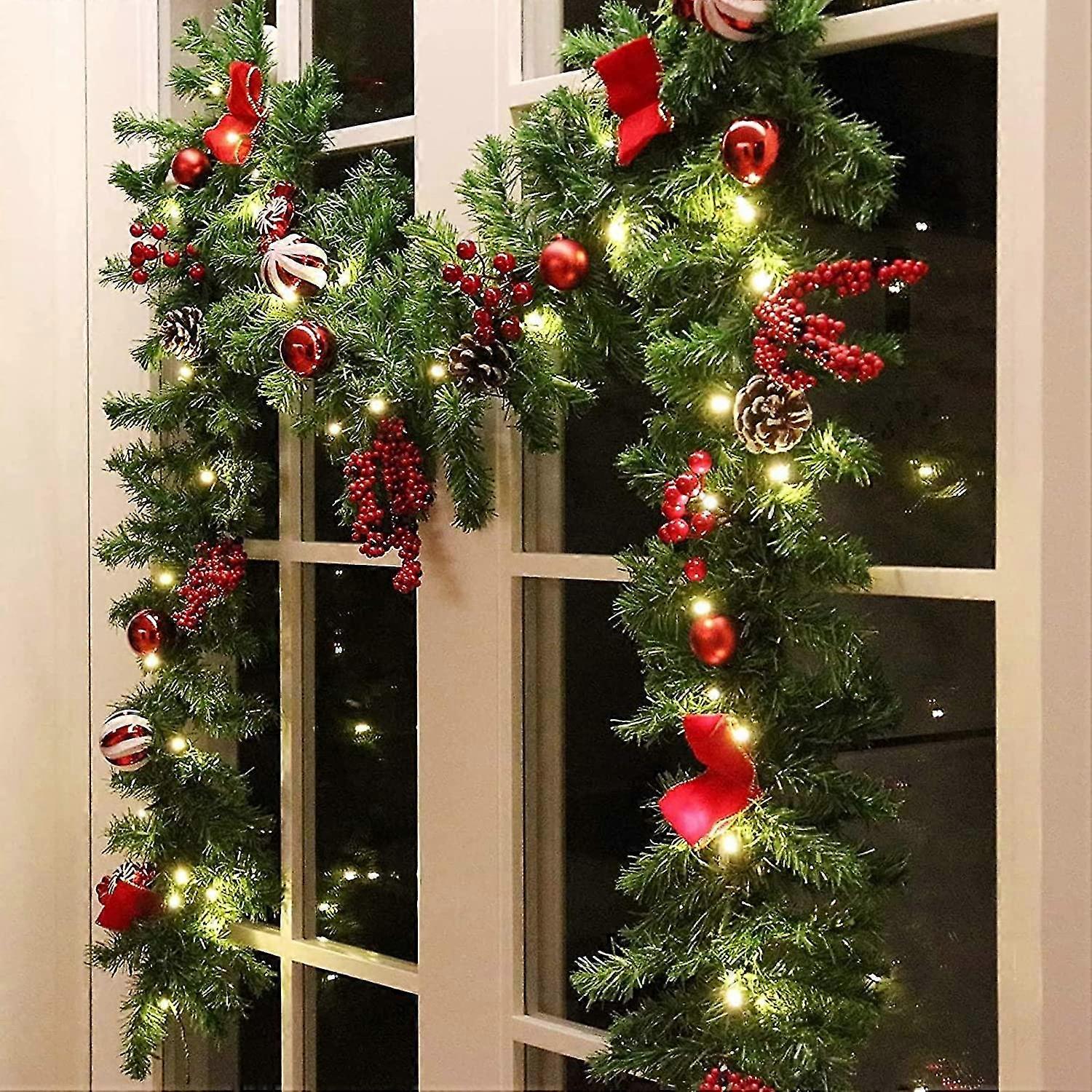 Ft Led Christmas Garland With Pinecones Red